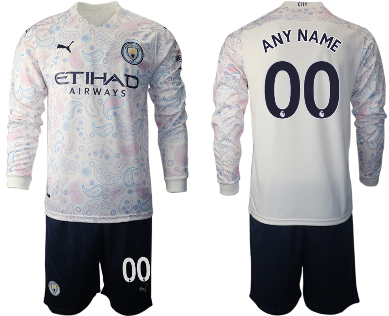 2021 Men Manchester city away long sleeve custom soccer jerseys->youth soccer jersey->Youth Jersey